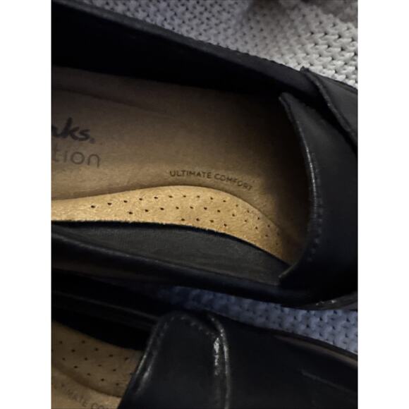 Clarks Sharon Gracie Shoes Womens Size 8 Black Leather Loafer Comfort Platform - Picture 5 of 9
